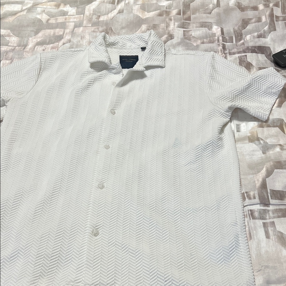 Men's White Chevron Button-Down Shirt